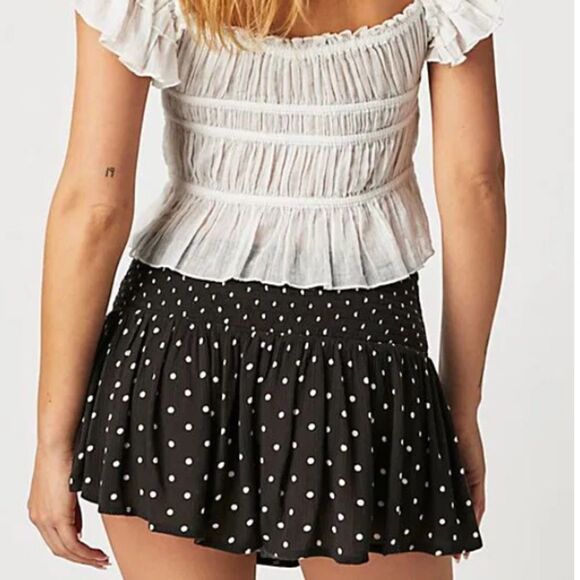NWT Free People Gobi Skort Mini Black White Polka Dots Mid Rise Viscose Cinched - Picture 1 of 10